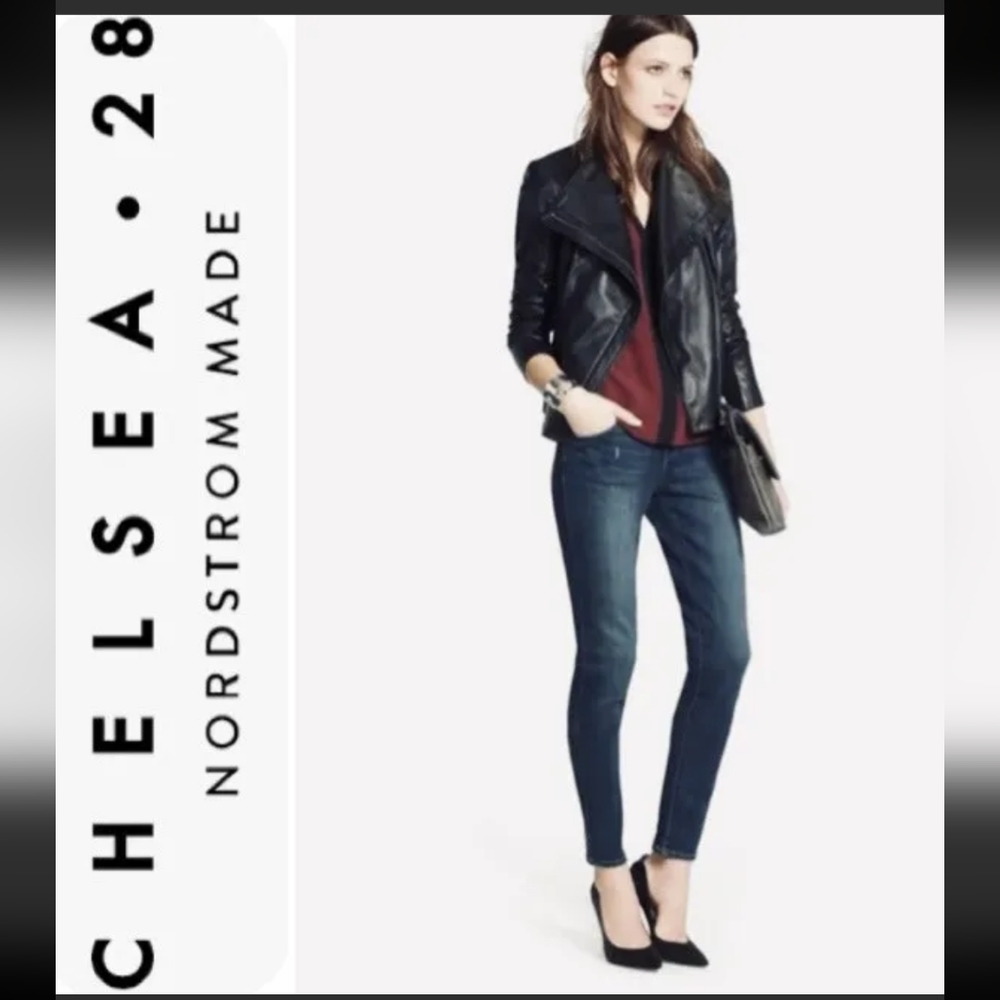 NWT CHELSEA•28 Trouvé Buttery Leather Moto Jacket Black SZ:S MRSP$299